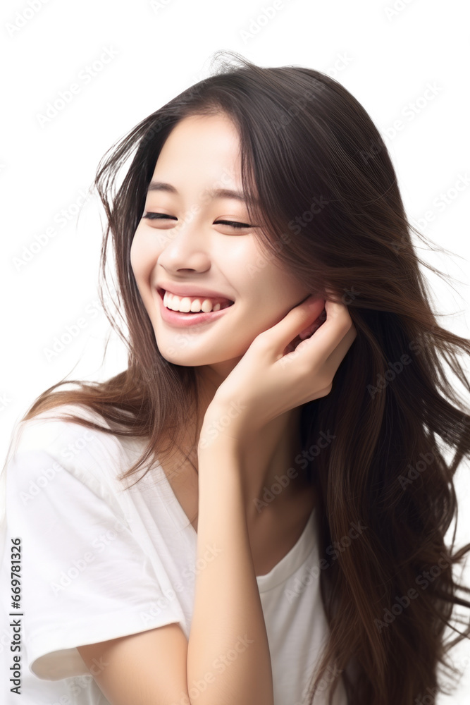 asian woman, elegant profile, gentle smile, pristine attire isolated transparent background