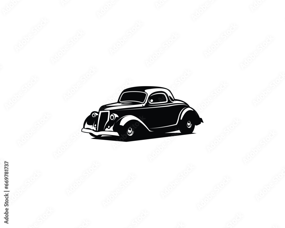 1932 Ford coupe. silhouette vector design. isolated white background shown from the side. best for logo, badge, emblem, icon, sticker design.
