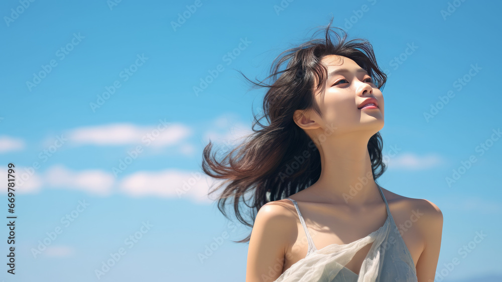 Young Japanese woman with radiant smile practicing yoga outdoors Young Japanese woman with radiant smile practicing yoga outdoors