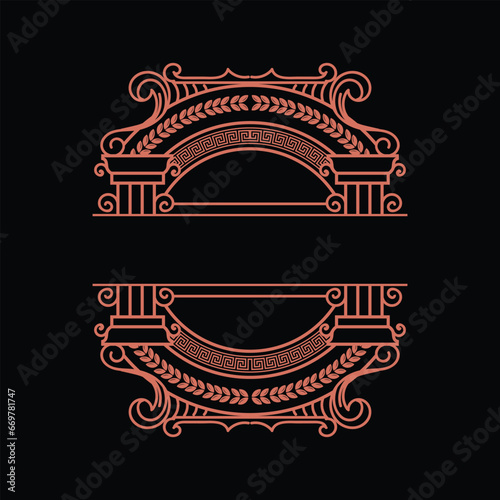 Greek Roman Pillar Column Vintage Retro Badge Emblem Labels Logo Design