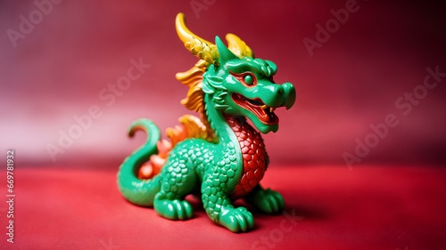 新年のお祝い。ドラゴンのオブジェ。辰年。赤色背景｜New year celebration. dragon object. Year of the dragon. red background. Generative AI © happy Wu 