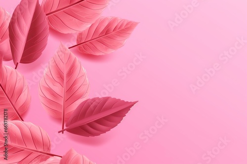 leaves on pink background. Generative AI