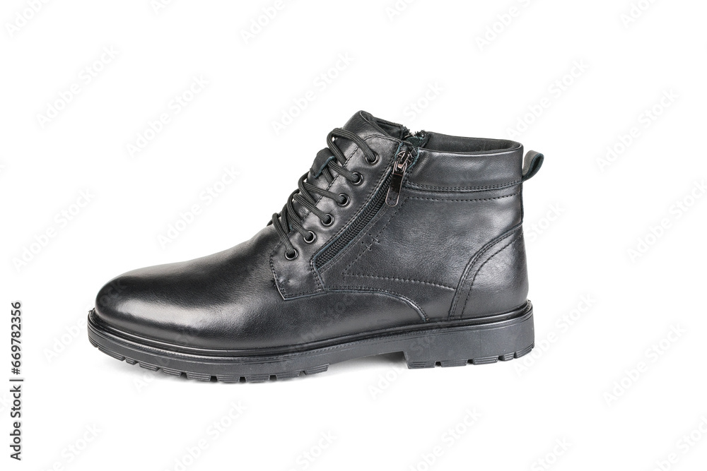 Stylish leather men's winter boot isolated on a white background. Stylish leather men's winter boot isolated on a white background.