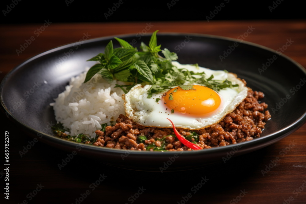 minced pork with basil, thai food minced pork with basil, thai food