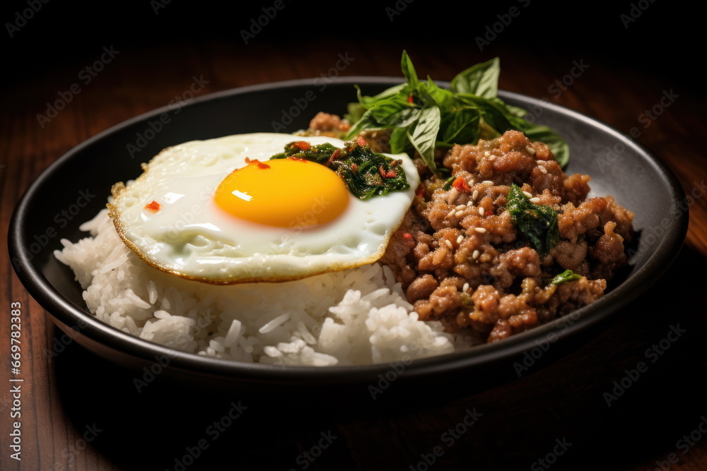 minced pork with basil, thai food minced pork with basil, thai food