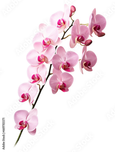 Pink orchid flowers branch isolated on transparent background. Generative AI