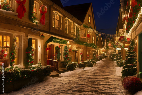 snowy city winding lane Lights a street with holiday downtown denver at christmas decoration © Amila Vector