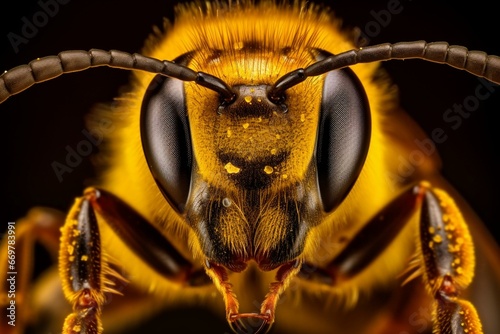 close-up bee photography. Generative AI © Milana