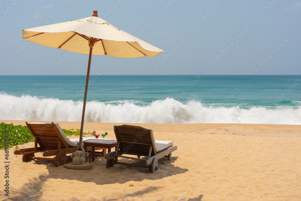 beach with umbrella and chairs beach with umbrella and chairs