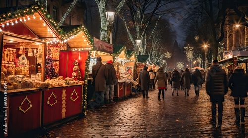 A quintessential European Christmas market dazzles with an array of unique gifts and souvenirs, capturing the festive spirit. Generative AI. © Sebastián Hernández