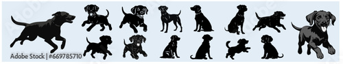 Silhouettes of dogs, running, sitting, playing