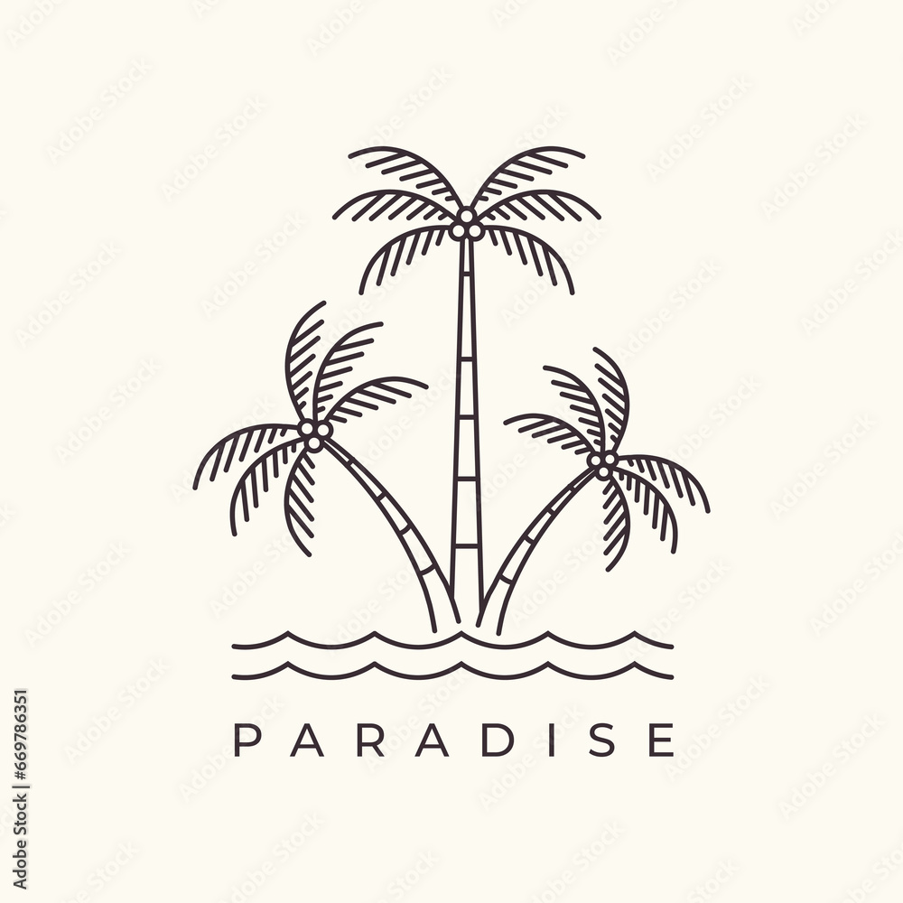 beach vacation ocean outdoor beauty outline logo design vector graphic