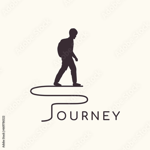 journey guy adventure outdoor traveler explore logo design vector graphic