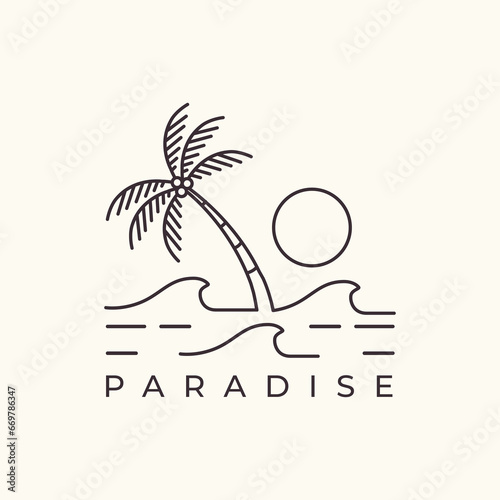 beach vacation ocean outdoor beauty outline logo design vector graphic