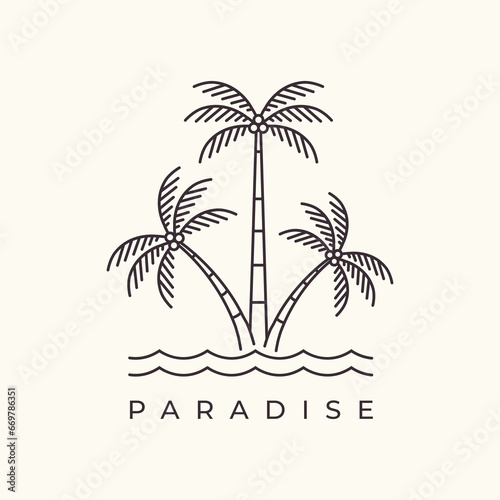 beach vacation ocean outdoor beauty outline logo design vector graphic