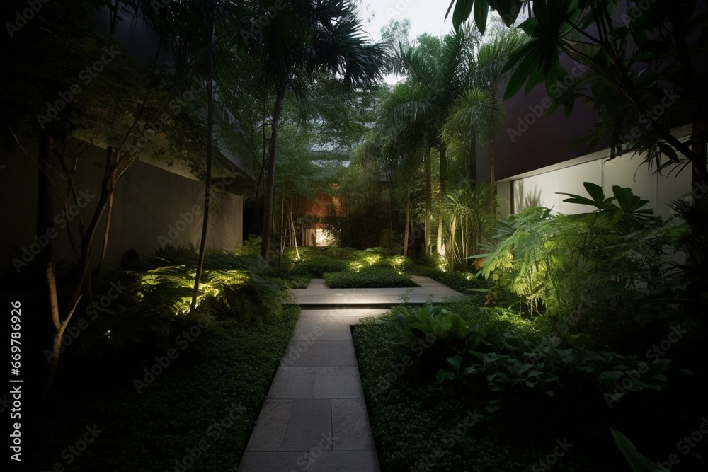 Designing residence including lush garden. Generative AI