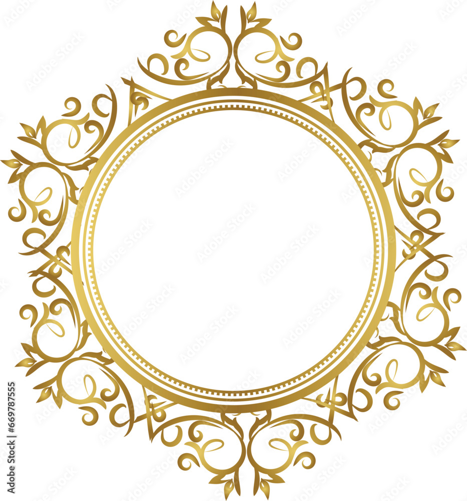 golden round frame with laurel wreath,Vintage flourish Round frame Circle label vector