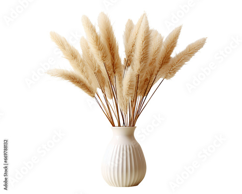 Pampas grass in decor vase on white photo