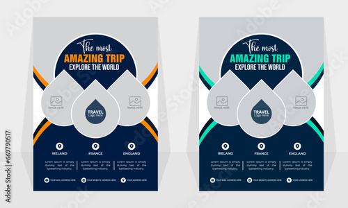 Travel poster or flyer design tourism Flyer Template design Brochure holiday vacation tourism pamphlet print ready for traveling agency business offer promotion.