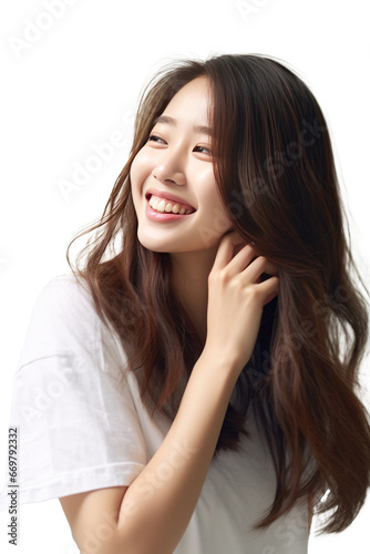 asian woman, elegant profile, gentle smile, pristine attire isolated transparent background,generative ai