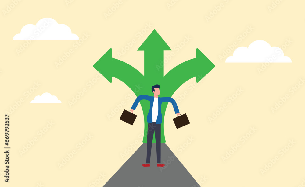 Obraz premium Crossroads as a business strategy choice and future choice little people concept