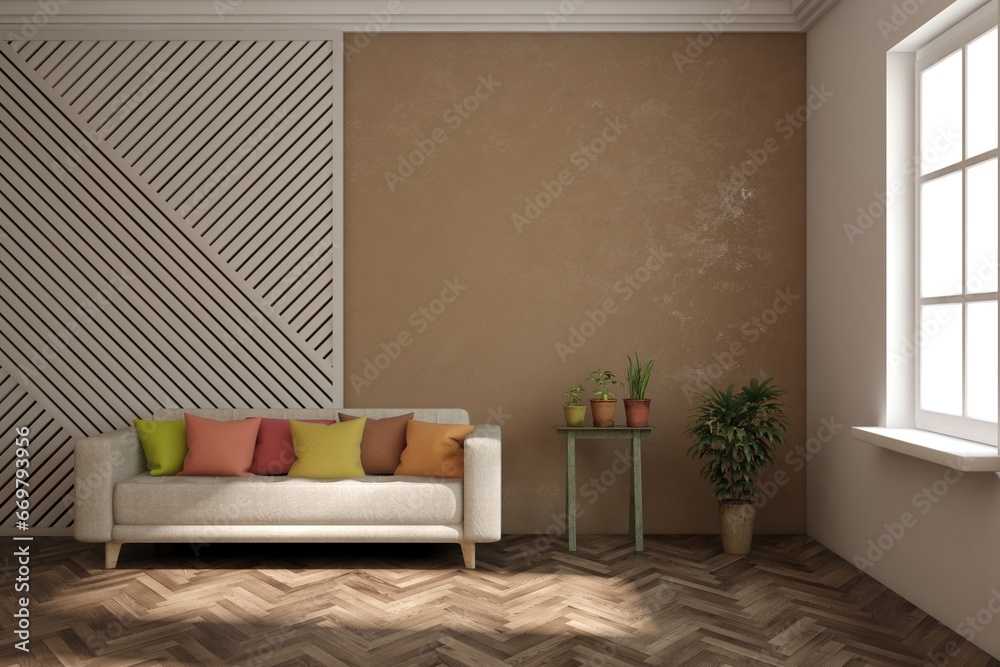 Fototapeta premium White modern interior design with sofa. 3D illustration