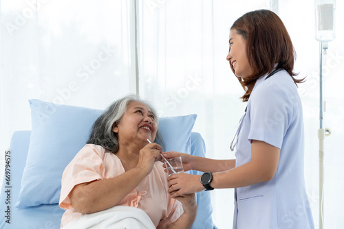 The nurse took care of her and gave her water when she was thirsty.