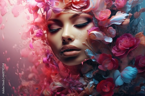 Portrait of woman surrounded by flowers © rushay