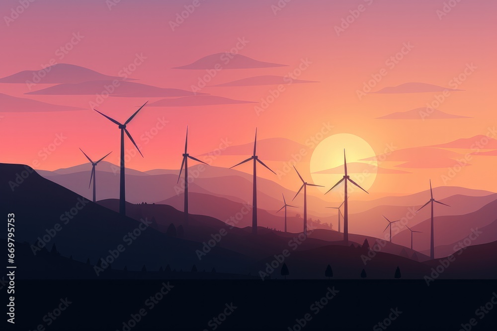 Obraz premium wind turbines at sunset