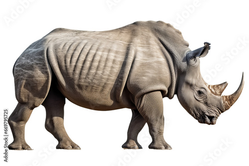 Isolated side view of walking rhino on transparent background.generative ai © LomaPari2021