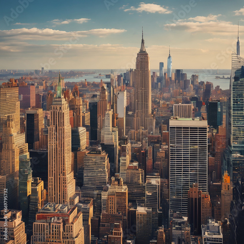 Aerial view of the New York skyline on a sunny morning  © Sushma