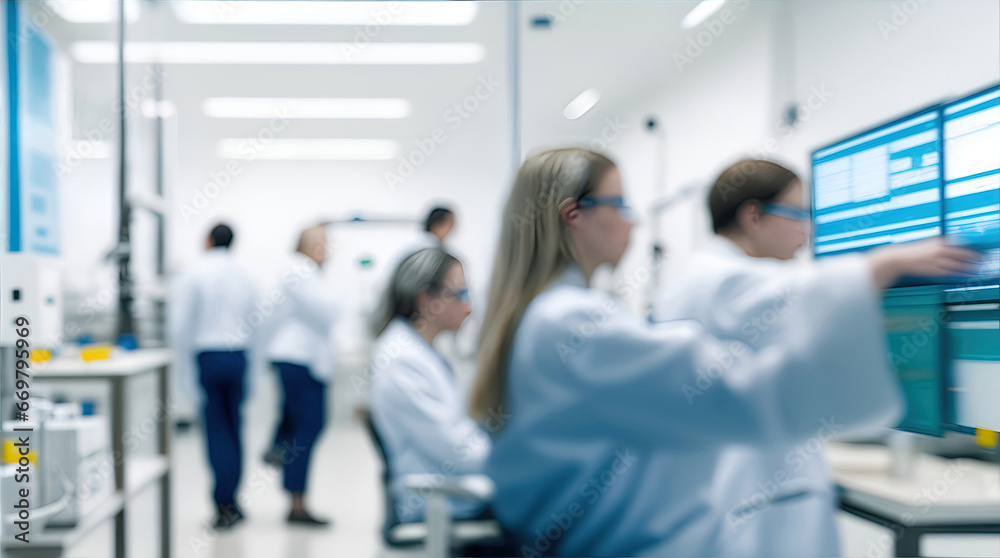 Blurred Background of scientists working at the laboratory, ai generative Blurred Background of scientists working at the laboratory, ai generative