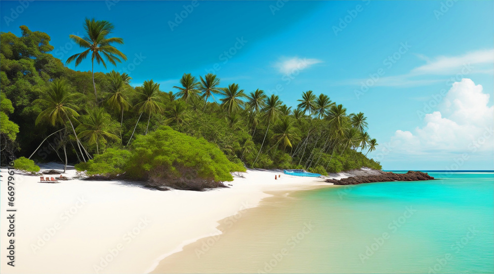 Beautifiul island in the blue water ocean sand beach vacation view at sea coconuts tree 12