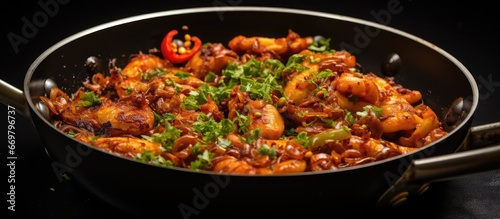 Freshly cooked squid with petai chili still in the pan