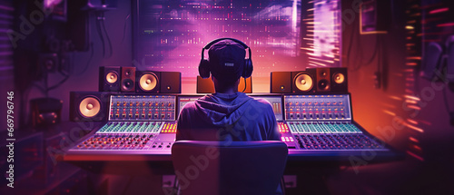 a person is audio mixing headphones in a recording studio. generative ai.