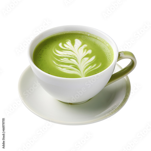 Hot matcha green tea latte art foam isolated on transparent background.