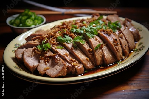 Traditional steamed pork with adobo seasoning. Generative AI