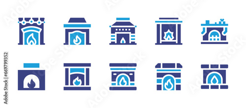 Fireplace icon set. Duotone color. Vector illustration. Containing fireplace, chimney. © Huticon