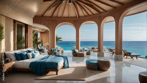 Fototapeta Naklejka Na Ścianę i Meble -  ocean villa with view for vacation and resort summer luxury beach house the beautiful of the sea