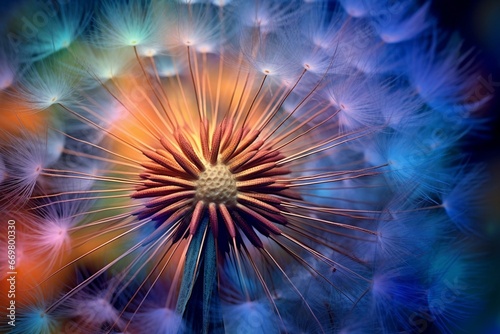 closeup of colorful dandelion. Generative AI
