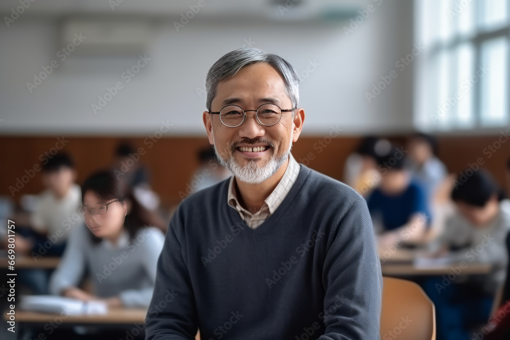Asian University professor lectures to classroom full of multi-ethnic students. Asian University professor lectures to classroom full of multi-ethnic students.