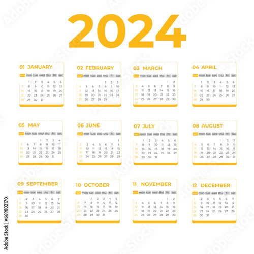 2024 new year calendar, Pocket or wall Calendar design, Desk planner template for 12 months