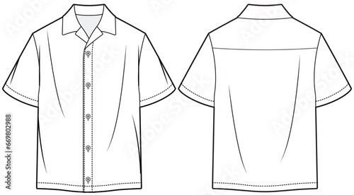 mens short sleeve shirt fashion flat sketch vector illustration front and back view technical cad drawing template photo