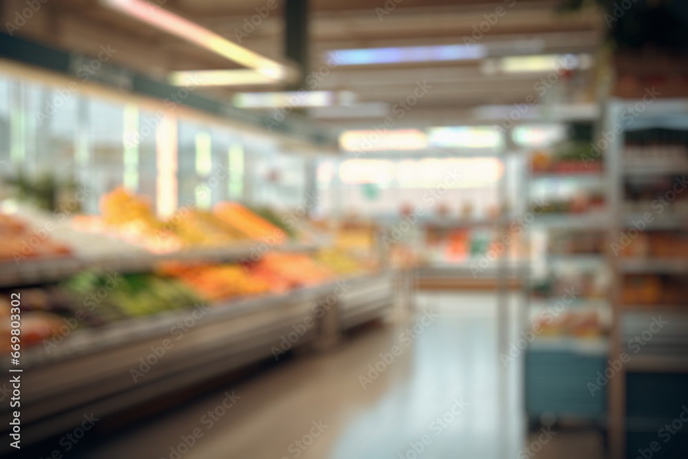 Abstract blur supermarket grocery store defocused for background