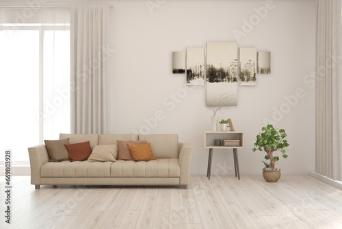 Wallpaper Mural White living room with sofa. Scandinavian interior design. 3D illustration Torontodigital.ca