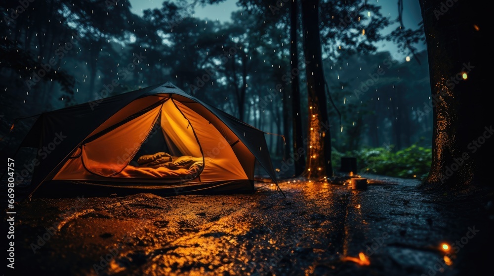 Free Photo of A rain on the tent in the forest tropic