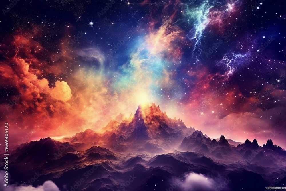 Explore the marvels of cosmos amidst stunning gradient galaxy backdrop. Generative AI
