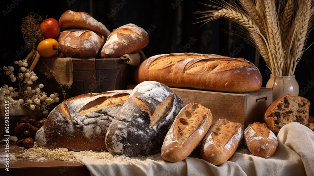 assortment of baked bread