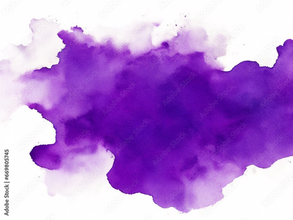 Abstract purple color painting illustration - watercolor splashes, patch or stain, isolated on white paper background (Generative Ai)