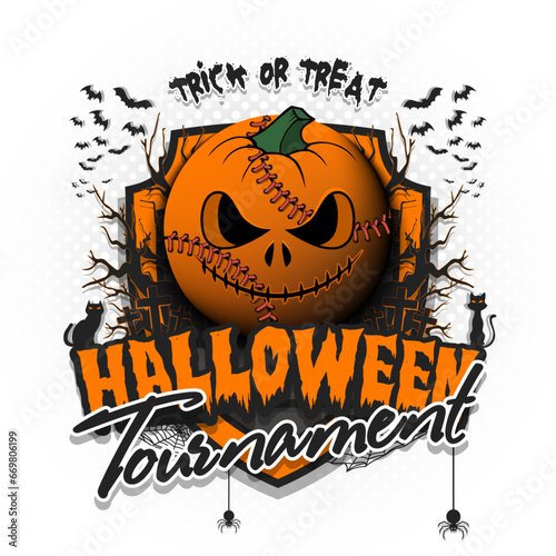 Halloween tournament.Baseball ball as pumpkin